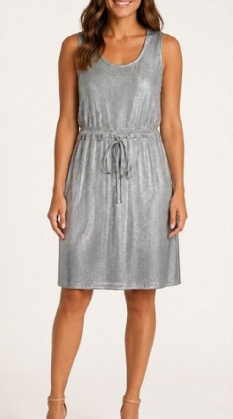 Anthropologie Dolan silver metallic ribbed knit sleeveless midi dress size XXS